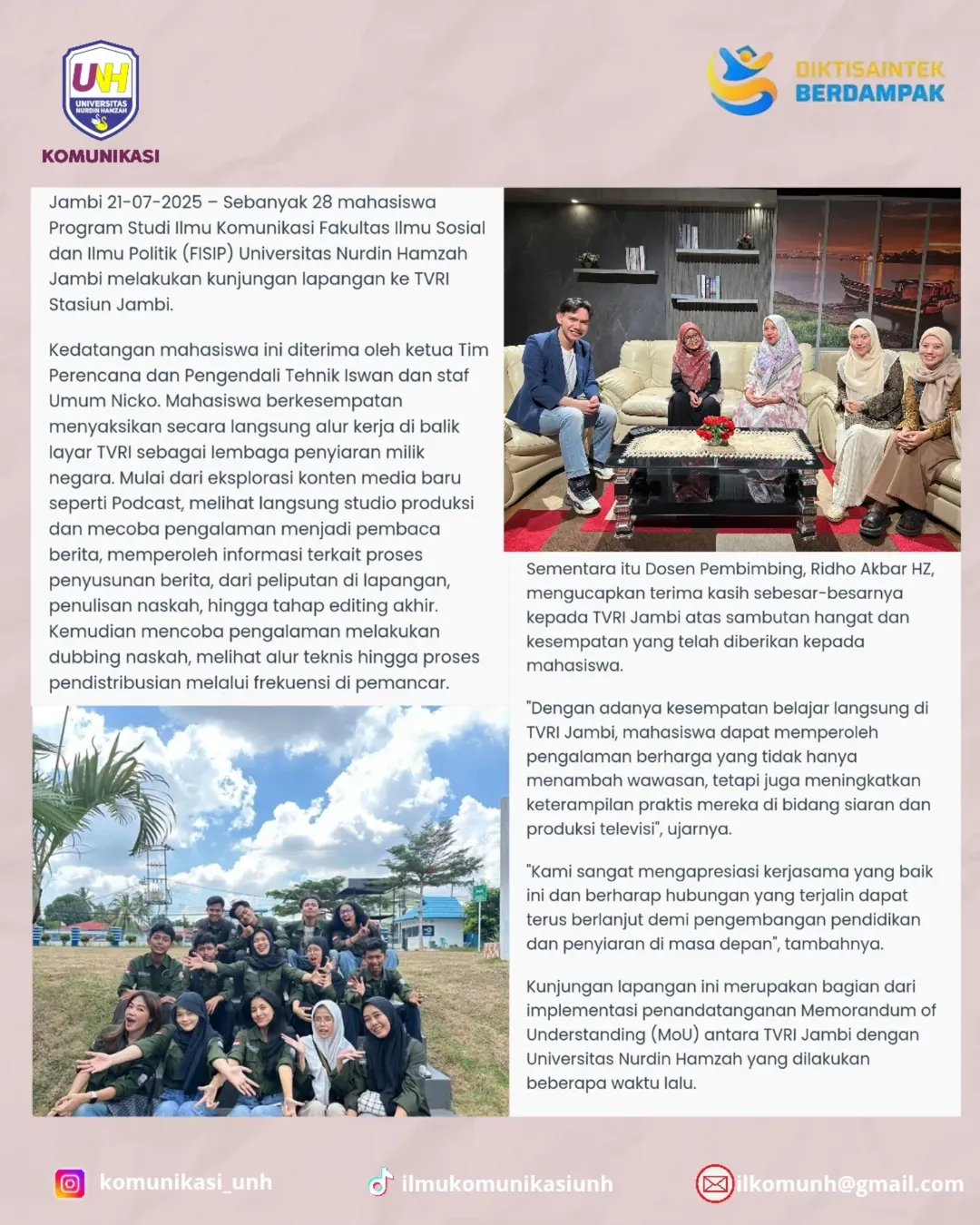 Mahasiswa Ilmu Komunikasi UNH Jambi belajar langsung di balik layar TVRI Jambi2